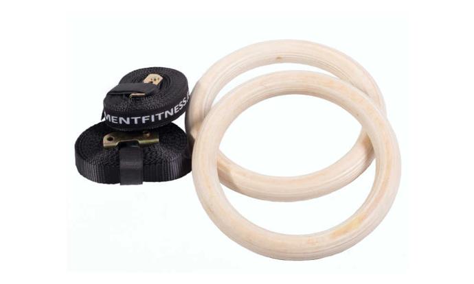Wooden gymnastic rings with belts