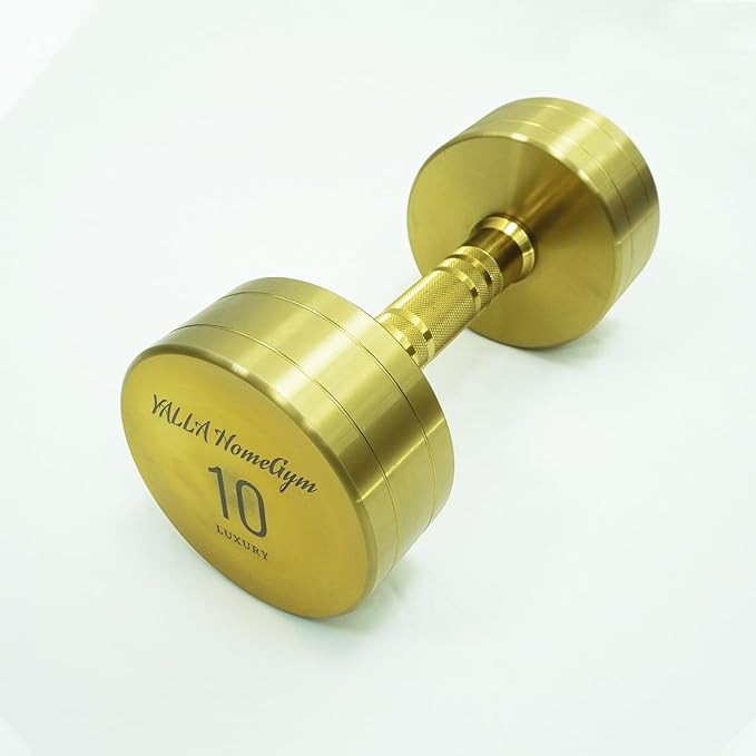 YALLA HomeGym 10KG Luxury Gold Plated Premium Round Dumbbells, Exclusive Edition Dumbbells, For Training, Gift &amp; Showcase