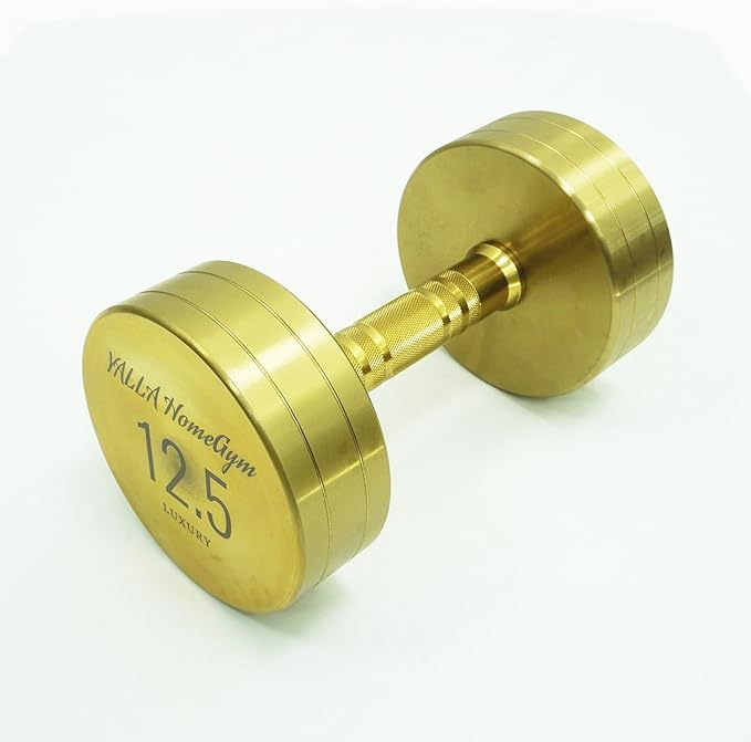 YALLA HomeGym 12.5KG Luxury Gold Plated Premium Round Dumbbells, Exclusive Edition Dumbbells, For Training, Gift &amp; Showcase