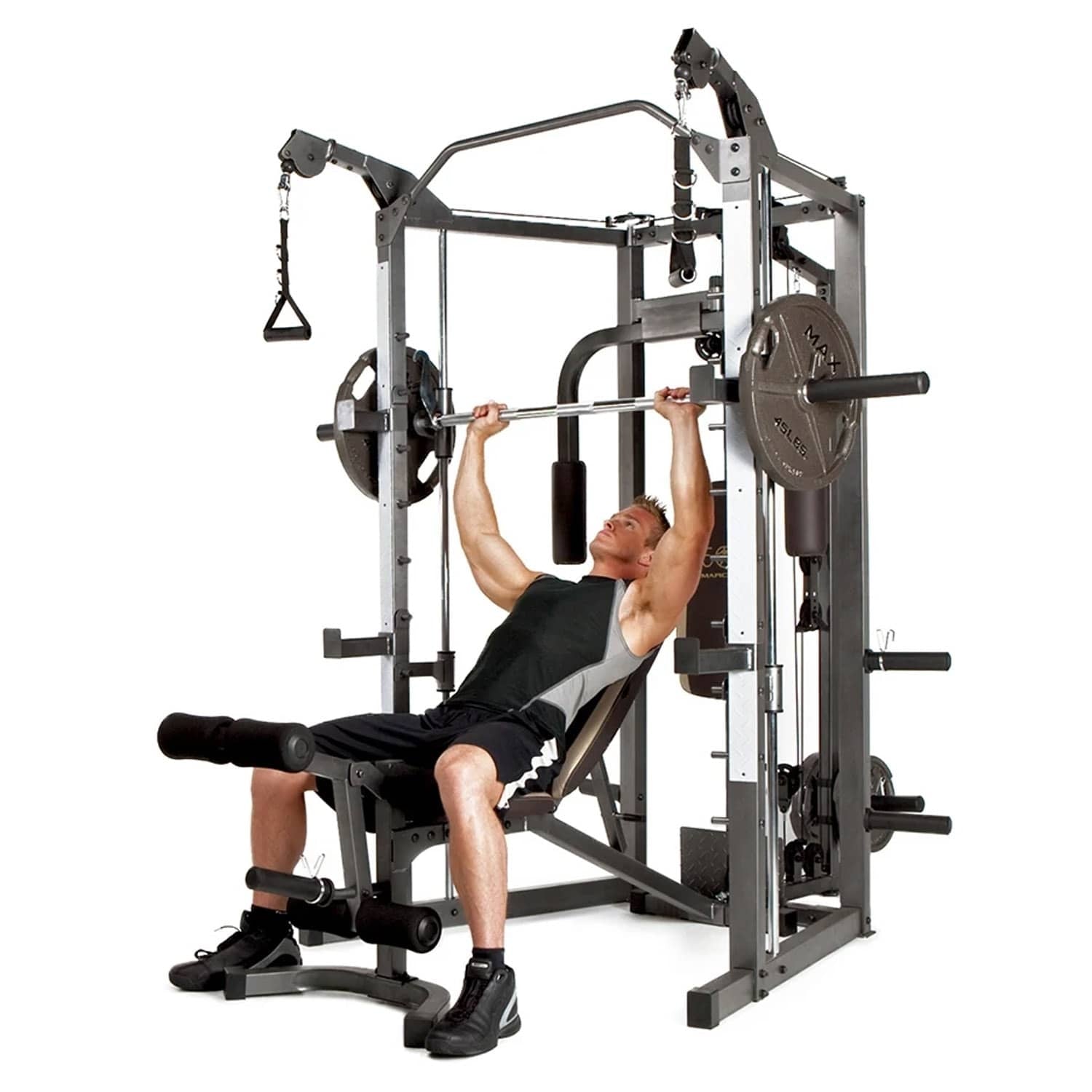 جهاز مارسي متعدد الوظائف لتمارين سميث مع نظام بكرة وجهاز تقوية عضلات الساق