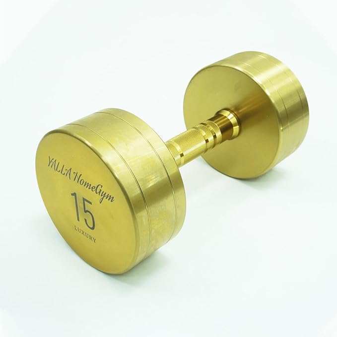 YALLA HomeGym 15KG Luxury Gold Plated Premium Round Dumbbells, Exclusive Edition Dumbbells, For Training, Gift & Showcase