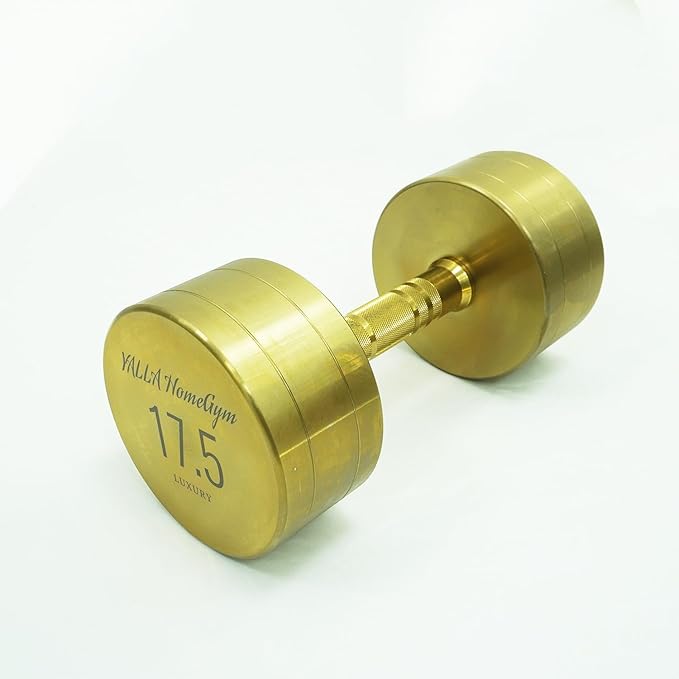 YALLA HomeGym 17.5KG Luxury Gold Plated Premium Round Dumbbells, Exclusive Edition Dumbbells, For Training, Gift &amp; Showcase