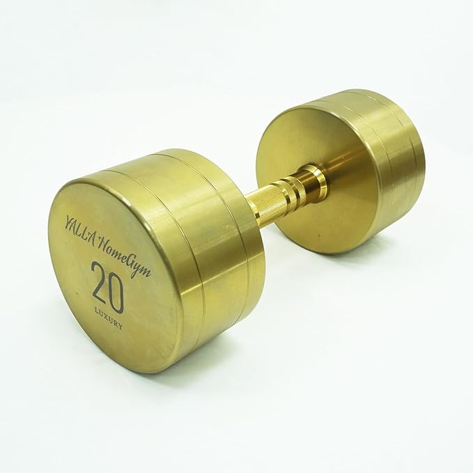 YALLA HomeGym 20KG Luxury Gold Plated Premium Round Dumbbells, Exclusive Edition Dumbbells, For Training, Gift &amp; Showcase