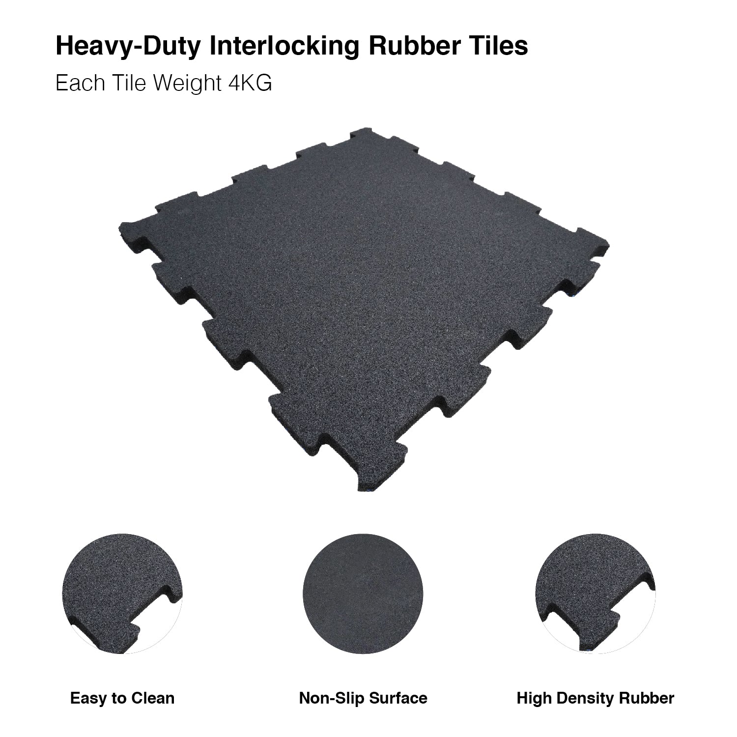 20MM Black Rubber Heavy-Duty Floor Exercise Mat , Interlocking Floor Tiles