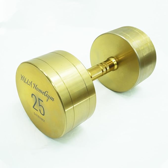 YALLA HomeGym 25KG Luxury Gold Plated Premium Round Dumbbells, Exclusive Edition Dumbbells, For Training, Gift & Showcase