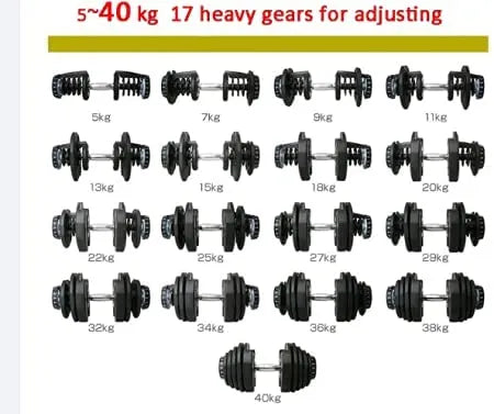 YALLA HomeGym 40KG PAIR of Smart Adjustable Dumbbells (17 weights from 5KG to 40KG)