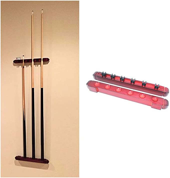YALLA HomeGym Red Wall Mount 6 Billiard Pool Cue Sticks Holder Rack