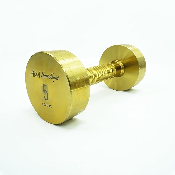 YALLA HomeGym 5KG Luxury Gold Plated Premium Round Dumbbells, Exclusive Edition Dumbbells, For Training, Gift &amp; Showcase