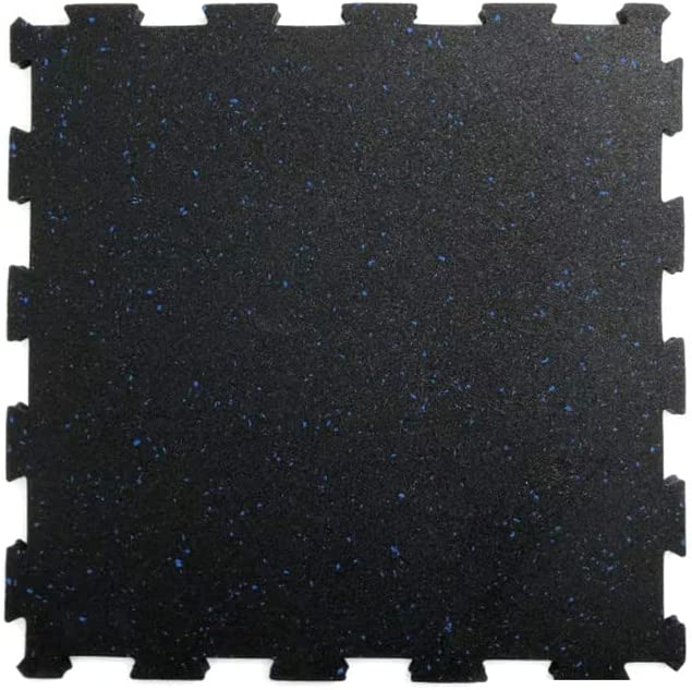 20MM Black & Blue Rubber Heavy-Duty Floor Exercise Mat, Interlocking Floor Tiles