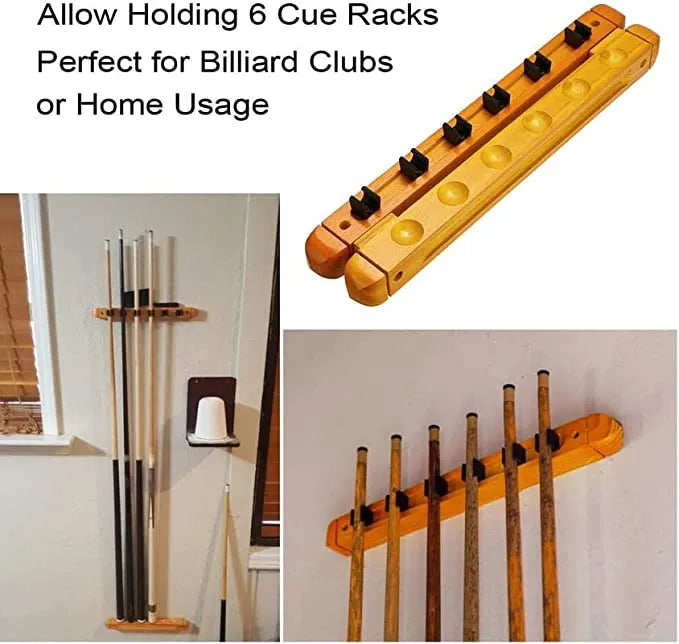 YALLA HomeGym Yellow Wall Mount 6 Billiard Pool Cue Sticks Holder Rack