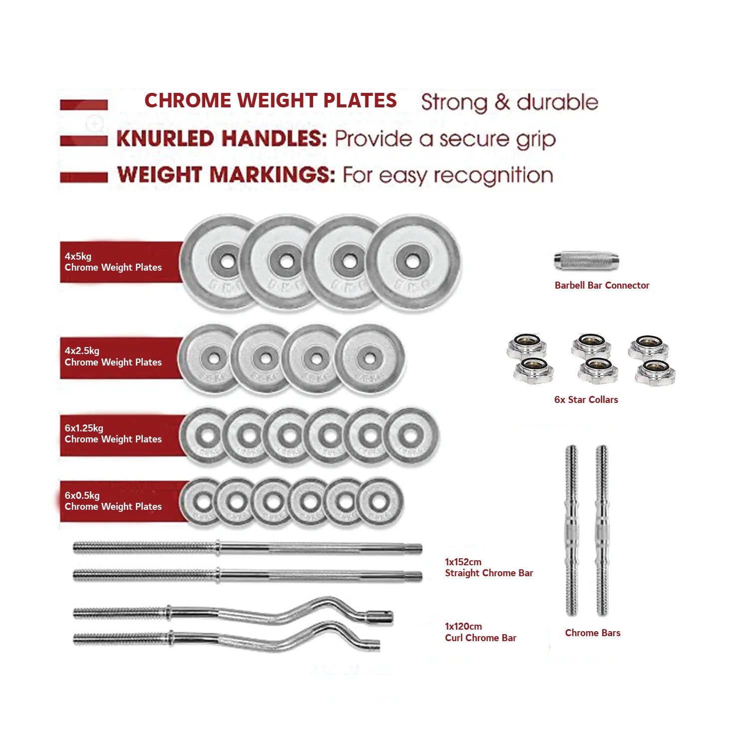 YALLA HomeGym 55KG Adjustable Chrome Dumbbell Barbell Set