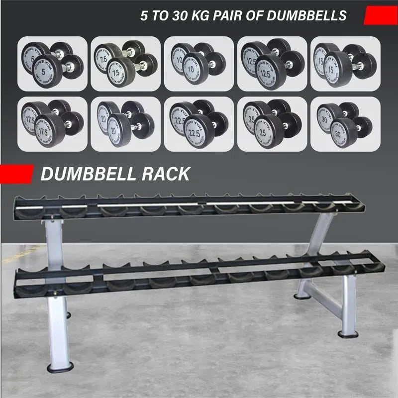 YALLA HomeGym Packages of Round Dumbbells With 2-Tier Dumbbell Rack Stand