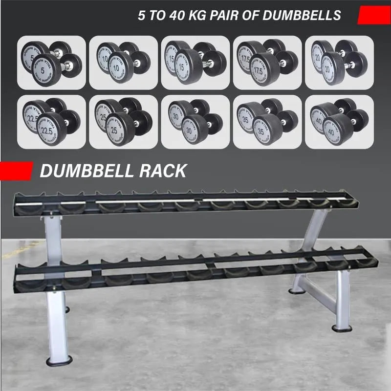 YALLA HomeGym Packages of Round Dumbbells With 2-Tier Dumbbell Rack Stand