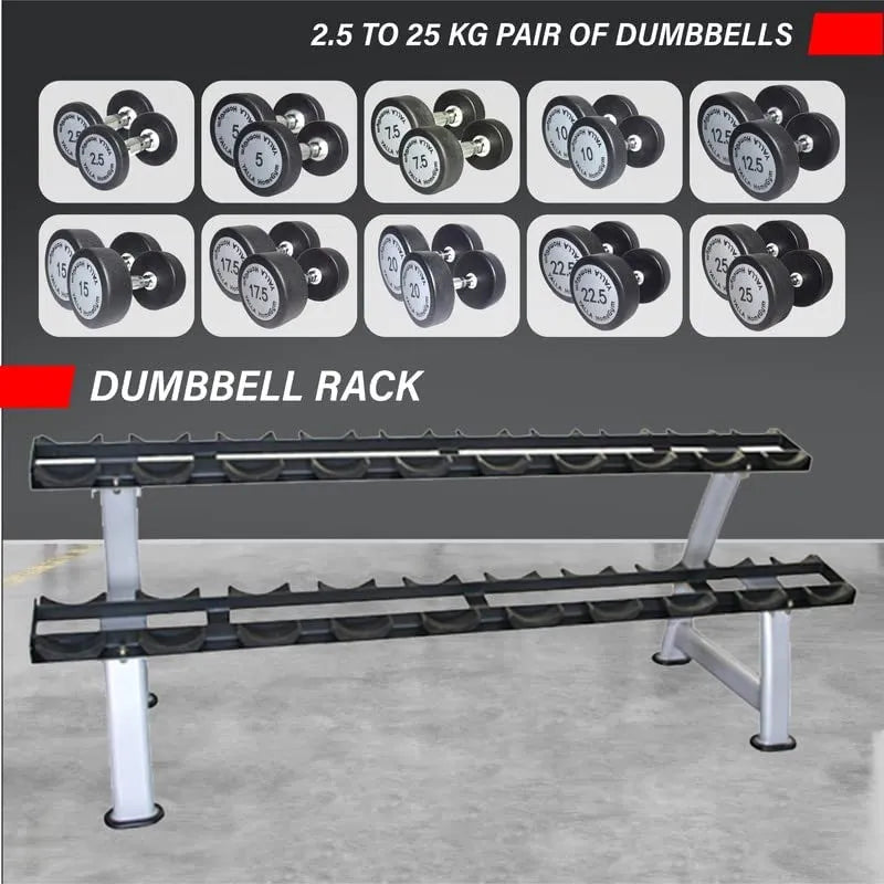 YALLA HomeGym Packages of Round Dumbbells With 2-Tier Dumbbell Rack Stand