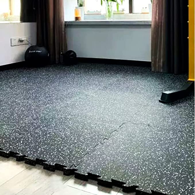 20MM Black & Blue Rubber Heavy-Duty Floor Exercise Mat, Interlocking Floor Tiles