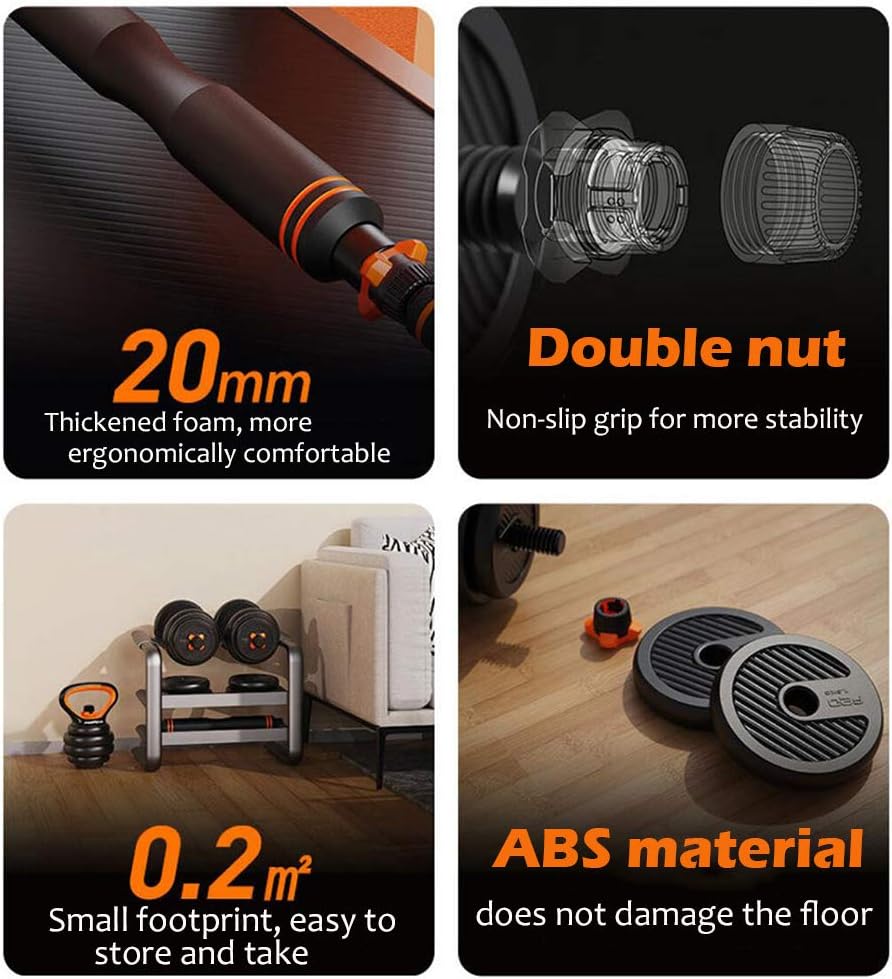 YALLA HomeGym 40KG Set, 6 in 1 Dumbbell, Kettlebell And Barbell