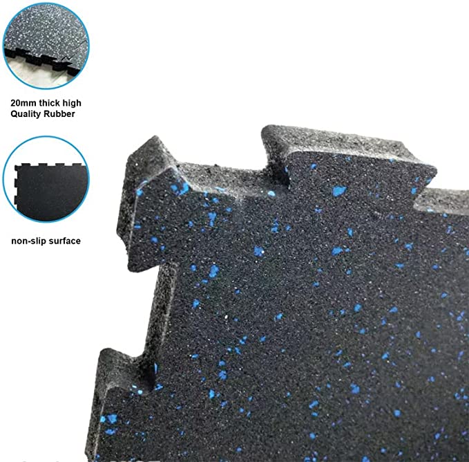 20MM Black & Blue Rubber Heavy-Duty Floor Exercise Mat, Interlocking Floor Tiles