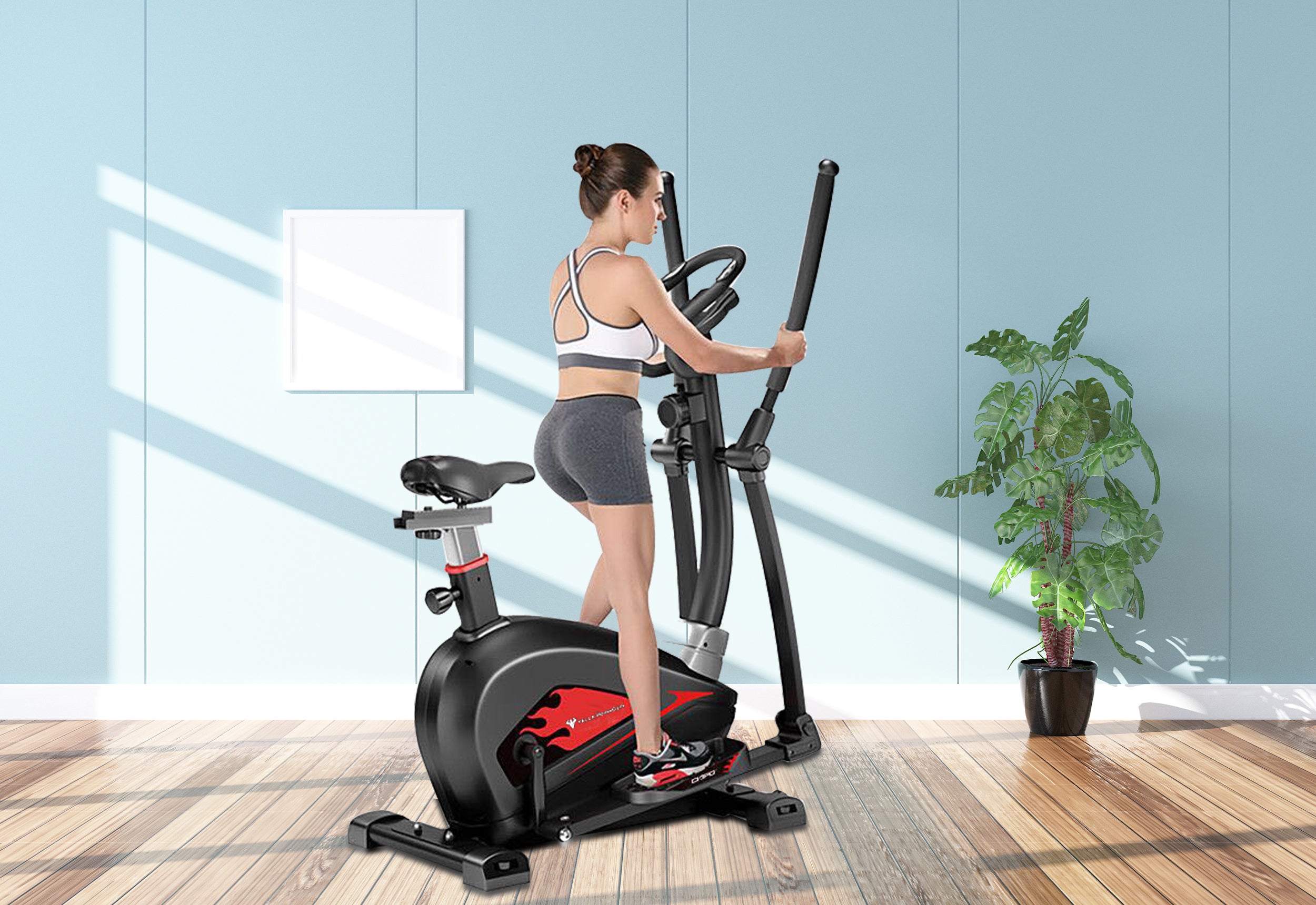 YALLA HomeGym 2 in 1 Elliptical Cross Trainer Bike Magnetic Cardio Workout Exercise Bike Cross Trainer with 8 Level Resistance