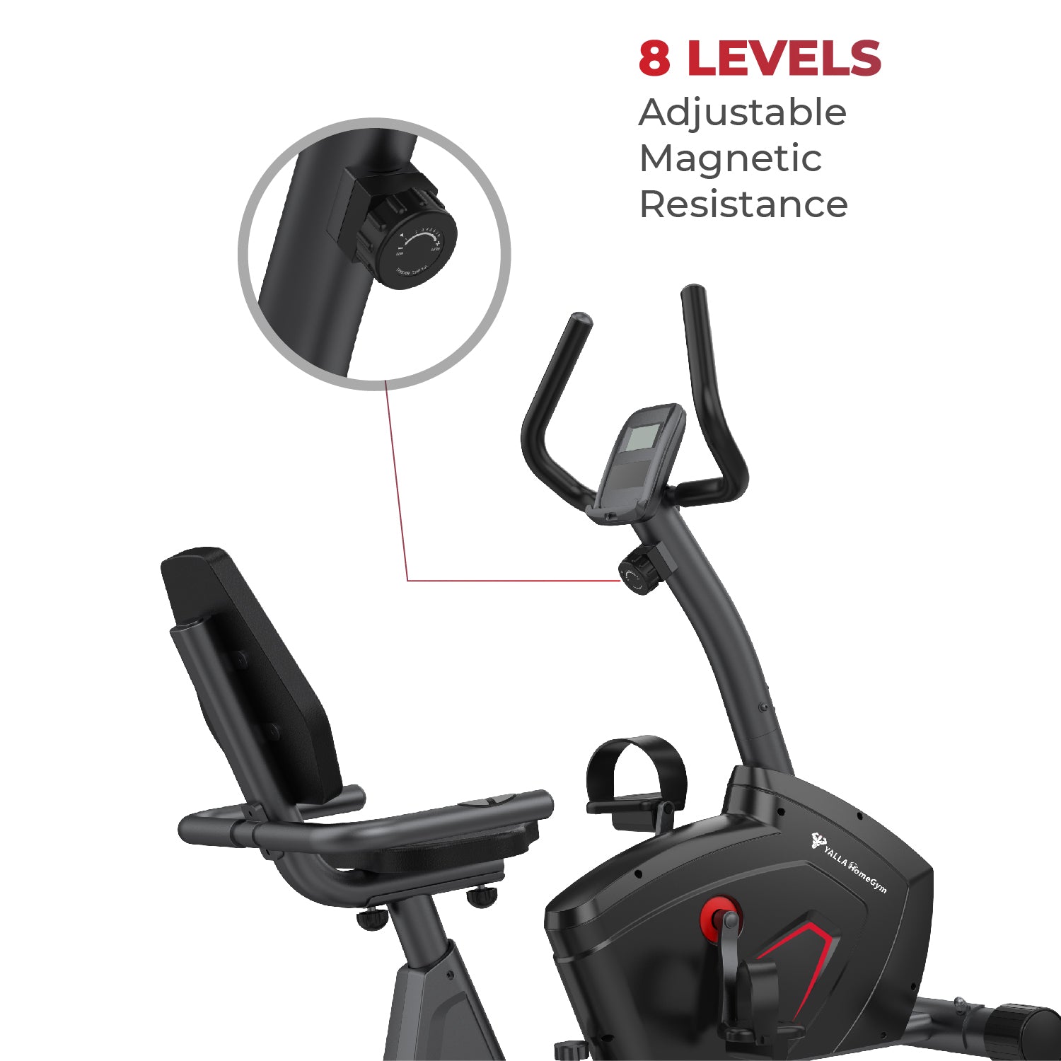 YALLA HomeGym Recumbent Bike (4KG Flywheel - 8 Resistance Levels)