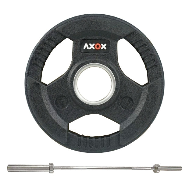 Axox Fitness 3-Grip Rubber Weight Plate with PVC Label & 60-Inch Olympic Barbell Set | 60 Kg