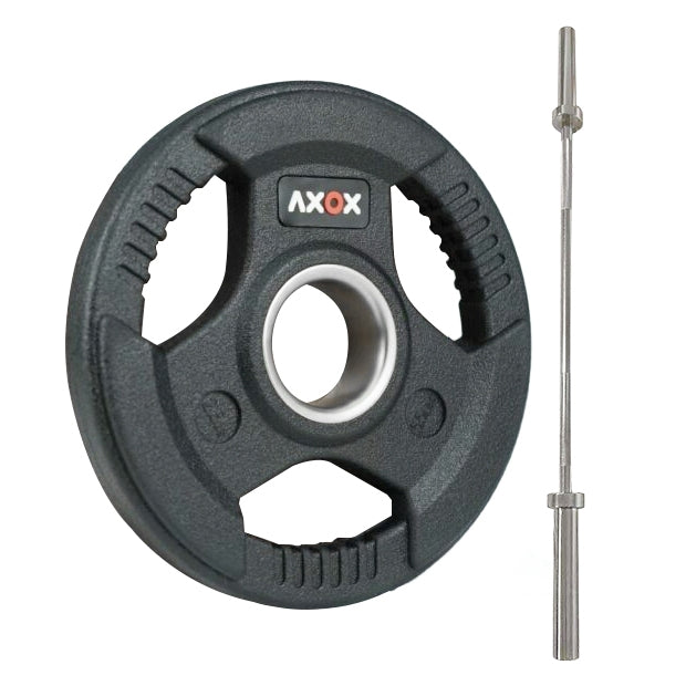 Axox Fitness 3-Grip Rubber Weight Plate with PVC Label & 60-Inch Olympic Barbell Set | 60 Kg