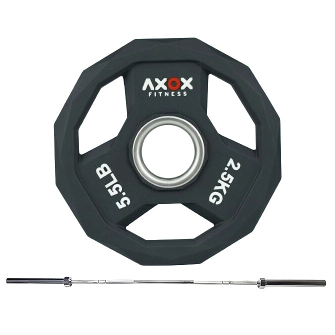Axox Fitness 3-Grip TPU Weight Plates with 86-Inch Olympic Barbell Set | 140 kg