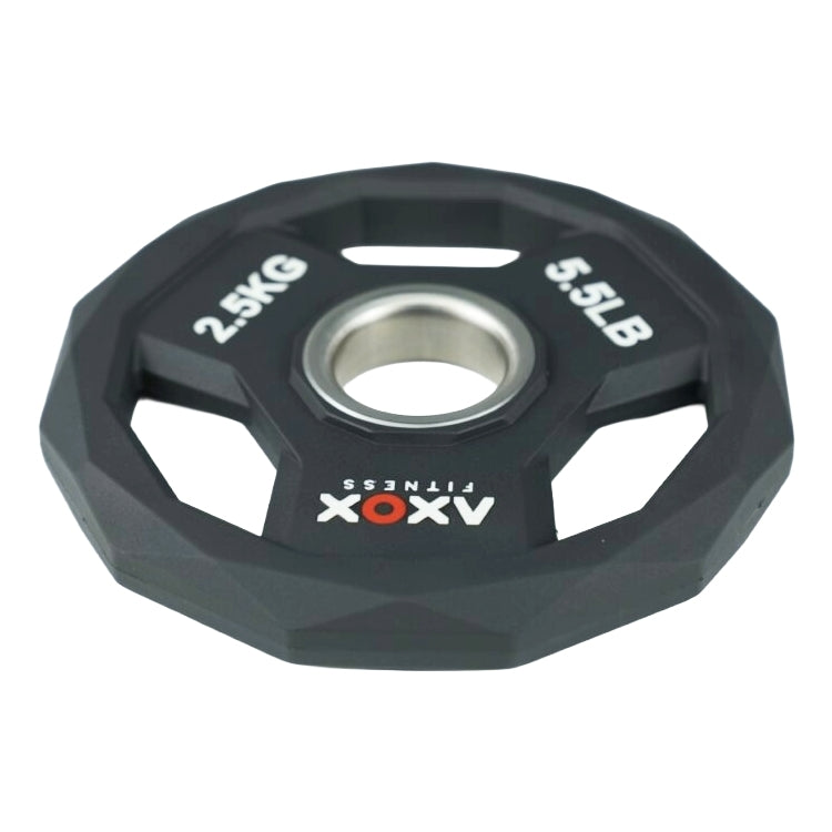 Axox Fitness 3-Grip TPU Weight Plates with 86-Inch Olympic Barbell Set | 140 kg