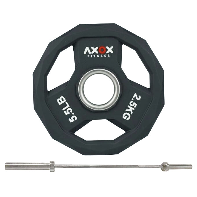 Axox Fitness 3-Grip TPU Weight Plates with 60-Inch Olympic Barbell Set | 60 Kg