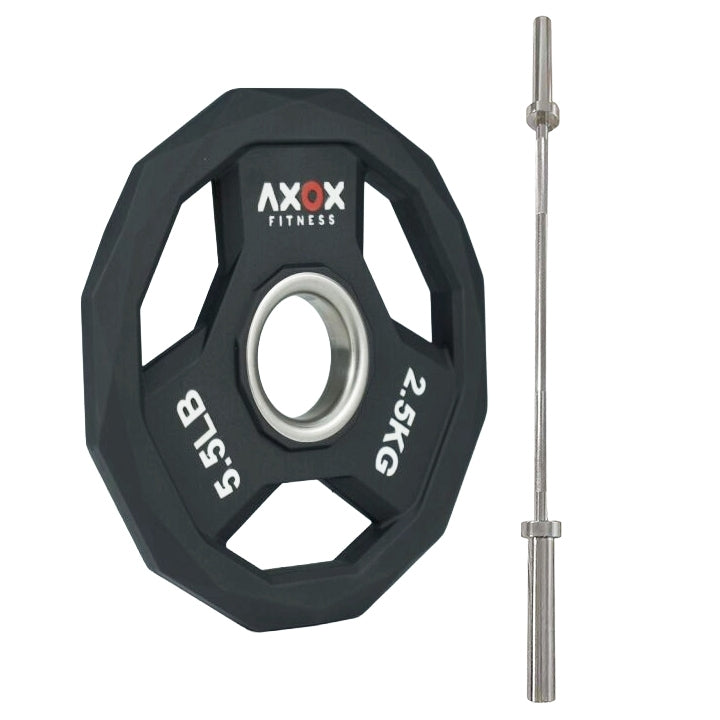 Axox Fitness 3-Grip TPU Weight Plates with 60-Inch Olympic Barbell Set | 60 Kg