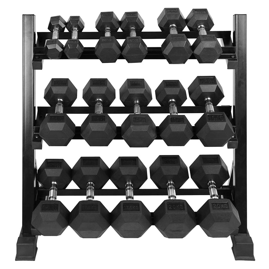 Axox Fitness Hex Rubber Coated Dumbbell Set with Rack -Pair | 2Kg - 20Kg