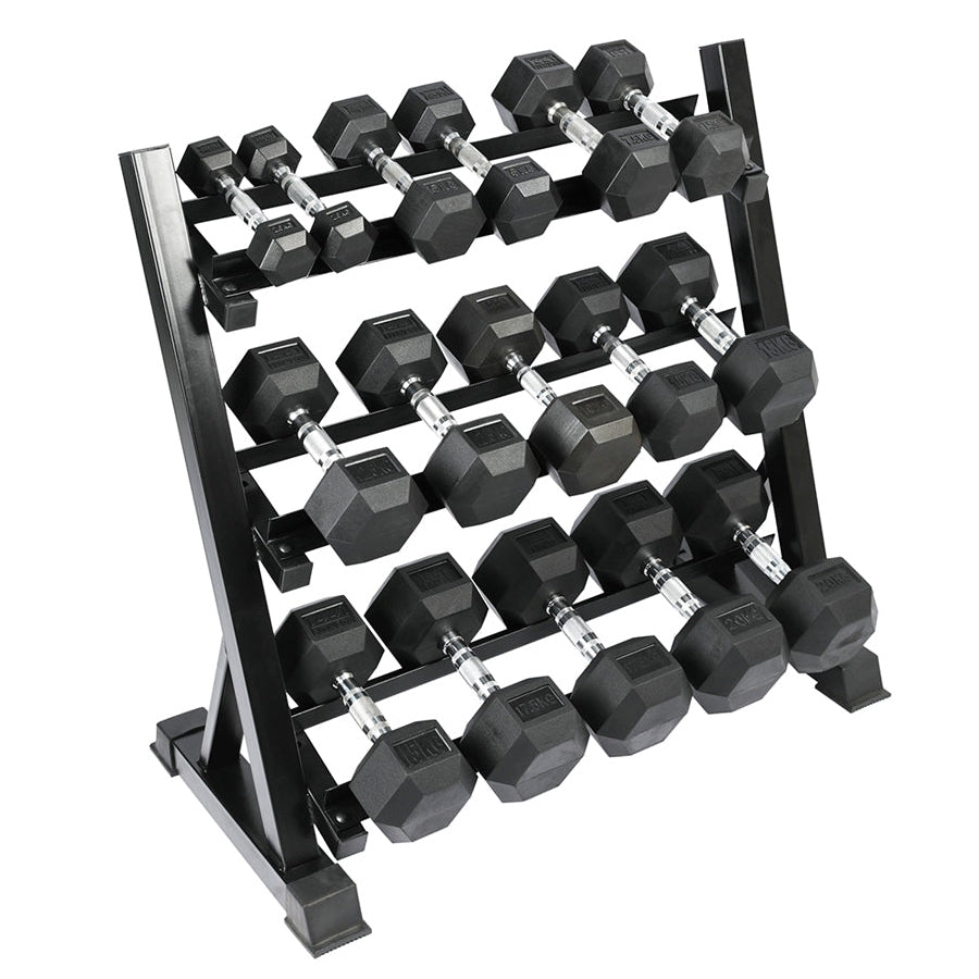 Axox Fitness Hex Rubber Coated Dumbbell Set with Rack -Pair | 2Kg - 20Kg
