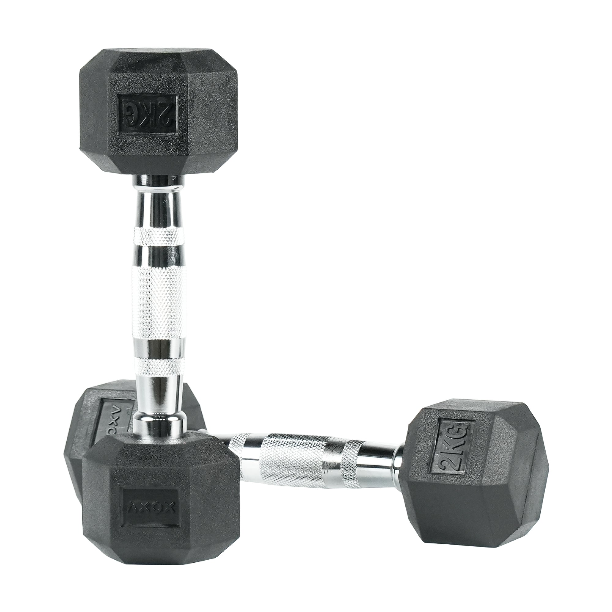 Axox Fitness Hex Rubber Coated Dumbbell Set with Rack -Pair | 2Kg - 20Kg