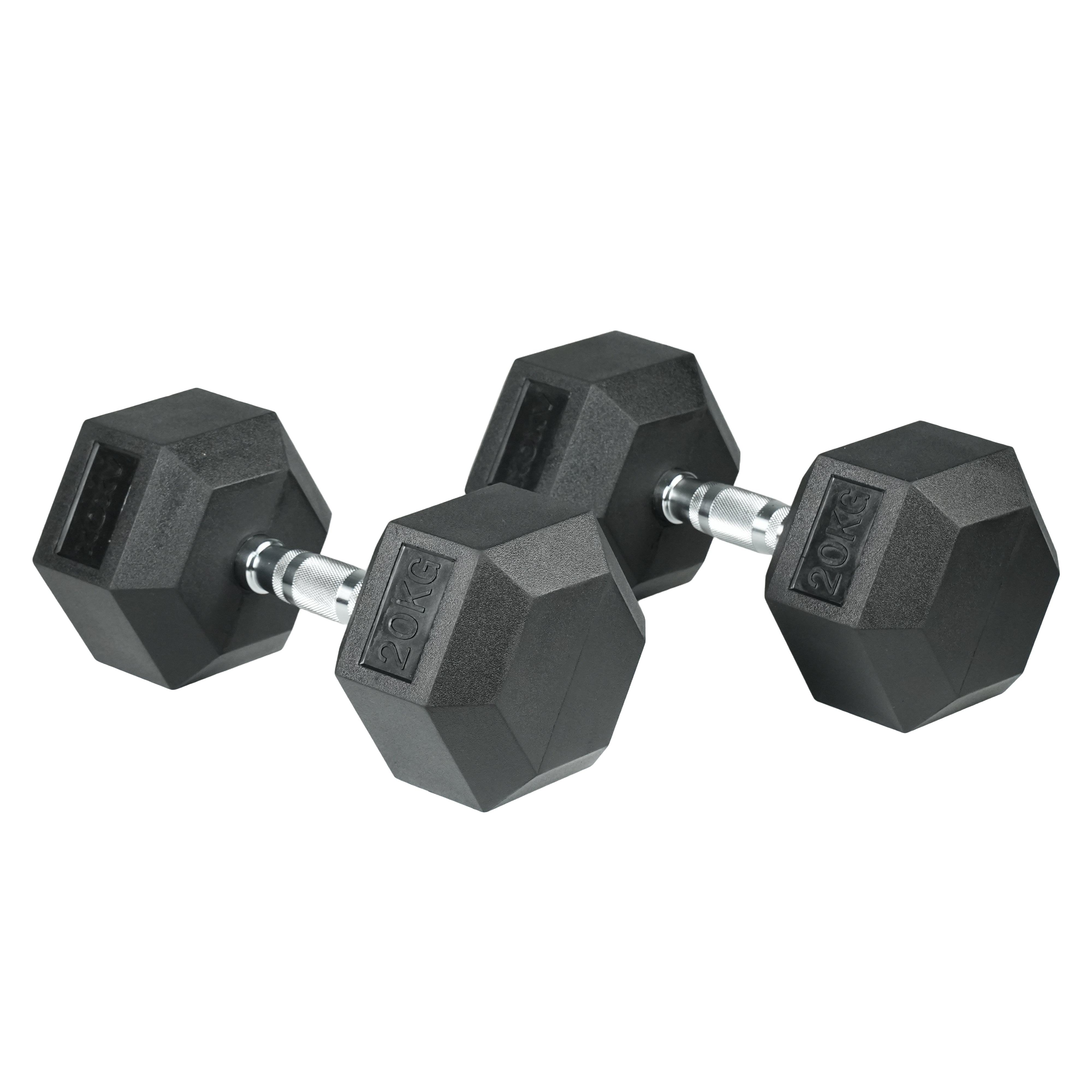 Axox Fitness Hex Rubber Coated Dumbbell Set with Rack -Pair | 2Kg - 20Kg