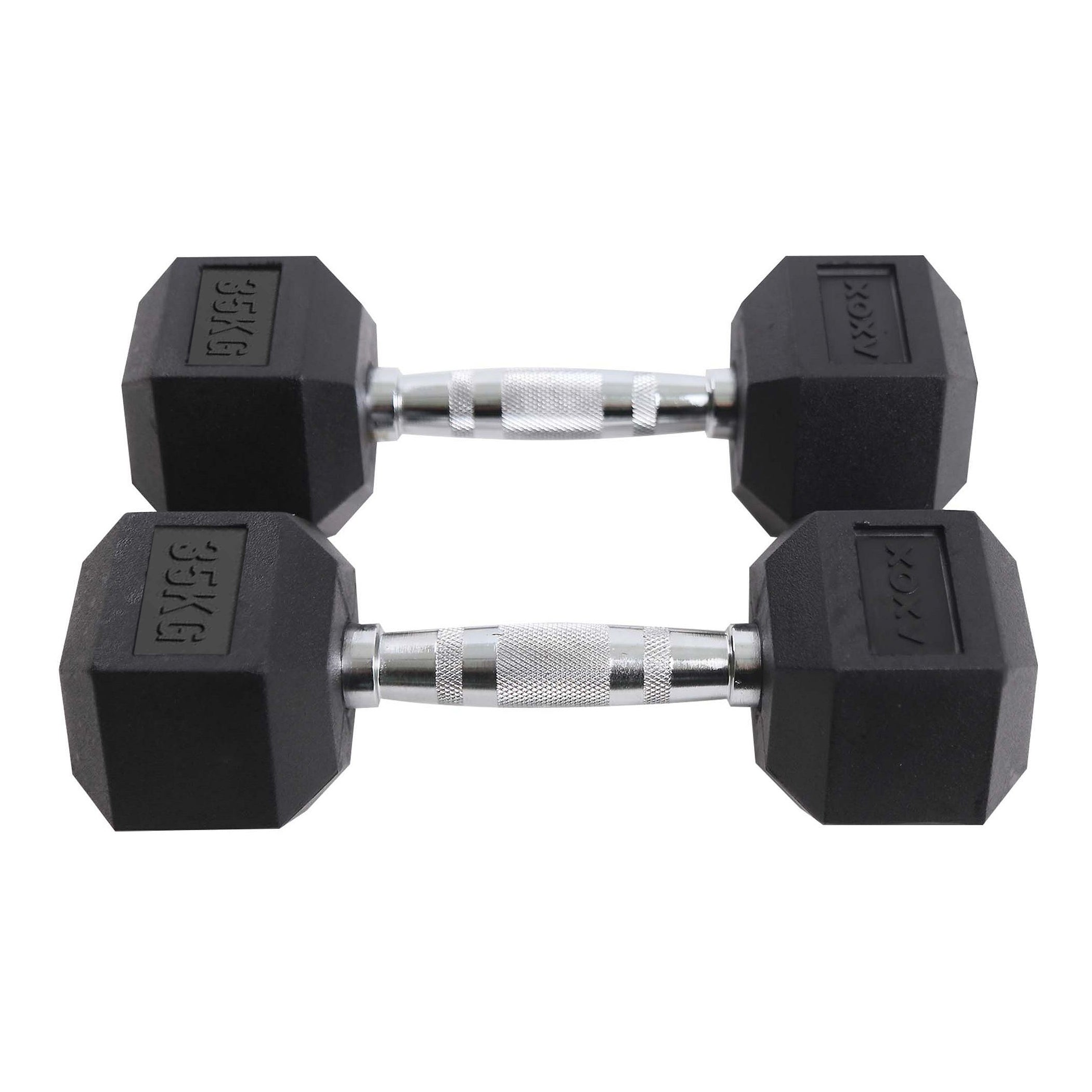Axox Fitness Rubber Coated Hex Dumbbell Set with Rack | 27.5Kg-50Kg