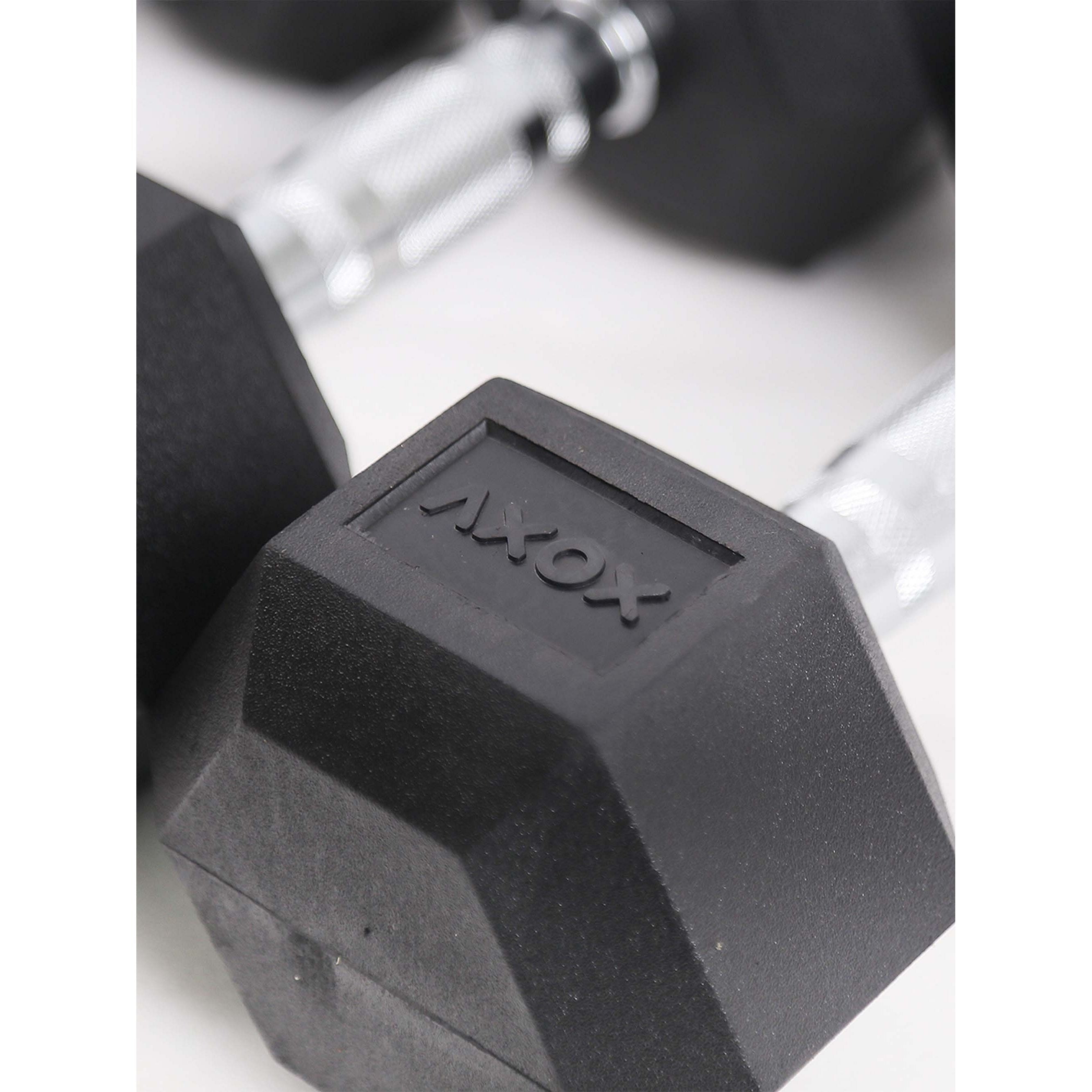 Axox Fitness Rubber Coated Hex Dumbbell Set with Rack | 27.5Kg-50Kg