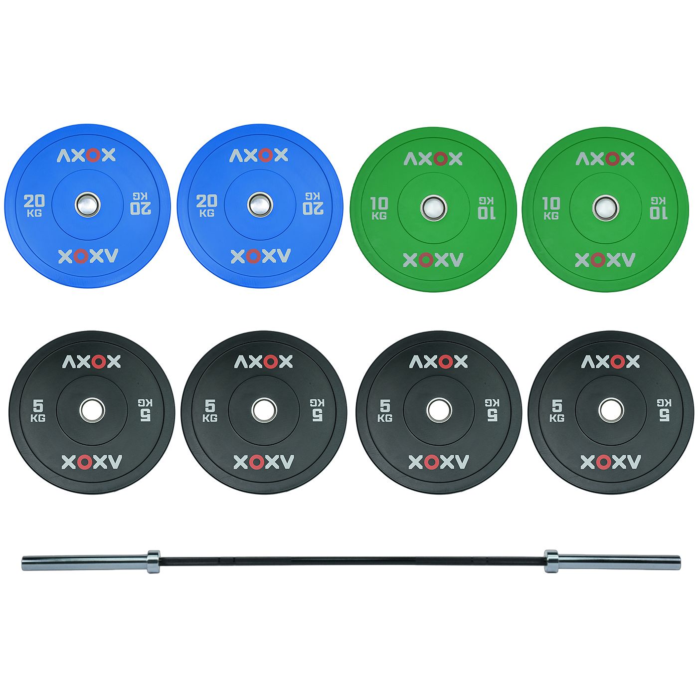 Axox Fitness Color Bumper Plates with Barbell Set | 100 Kg