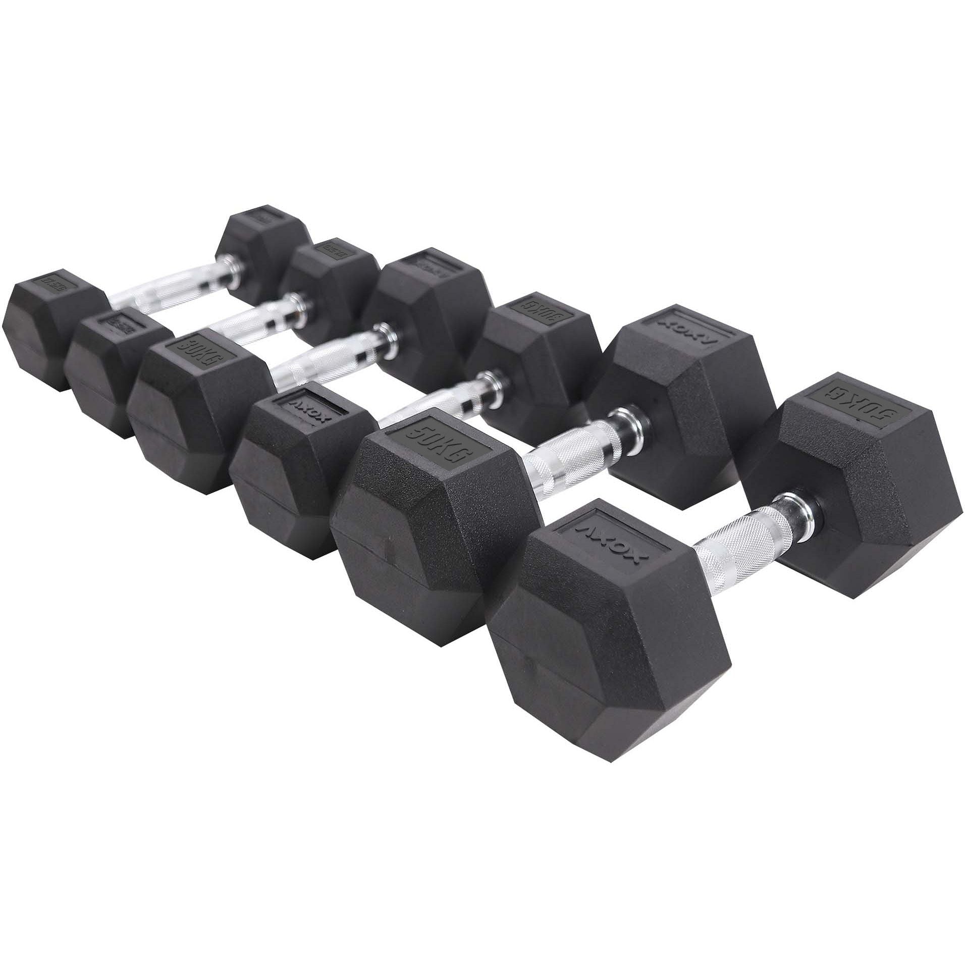 Axox Fitness Rubber Coated Hex Dumbbell -Pair | 27.5 Kg - 50 Kg