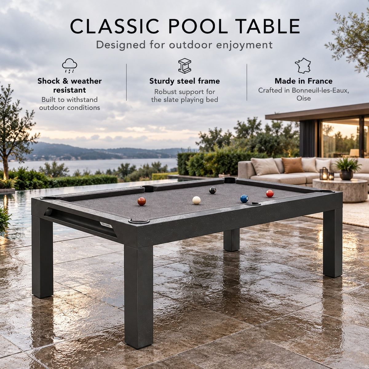 Cornilleau Classic Indoor & Outdoor Billiard Table - Grey Black | 19 mm Mineral Slate | 7 FT — view 2