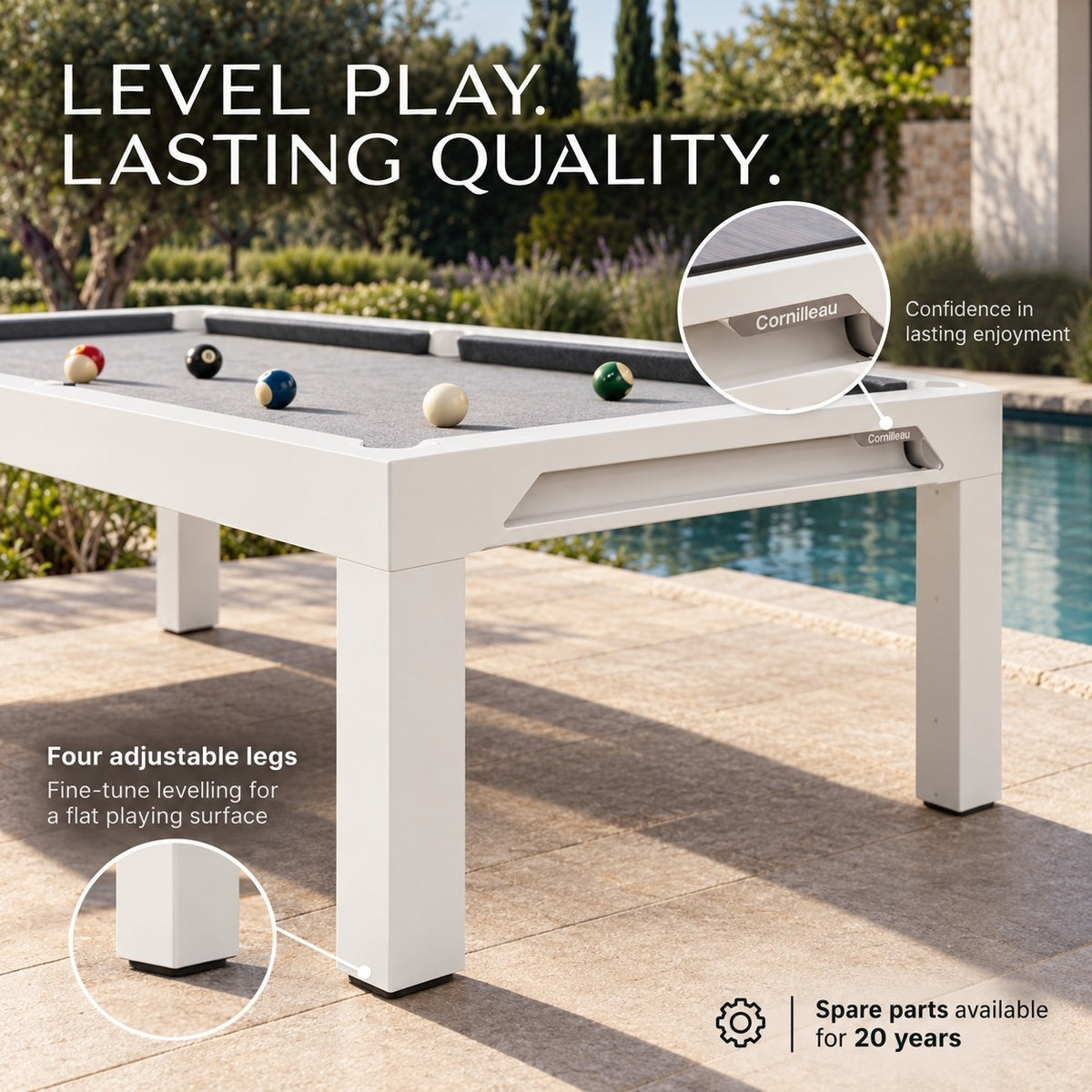 Cornilleau Classic Indoor & Outdoor Billiard Table - White | 19 mm Mineral Slate | 7 FT — view 4