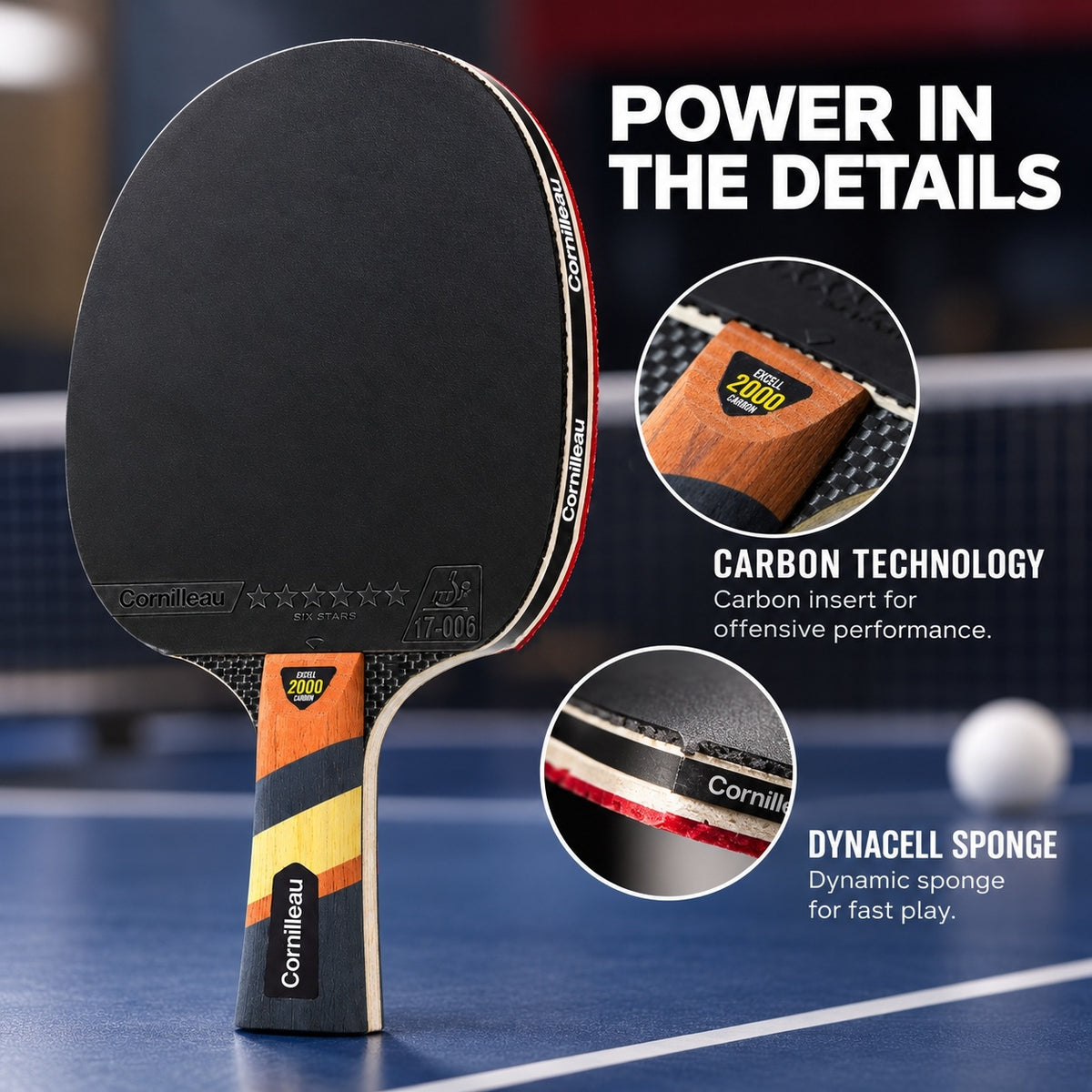 Cornilleau Excell 2000 Carbon Indoor Table Tennis Racket - ITTF 6-Star | Speed 9/10 — view 5