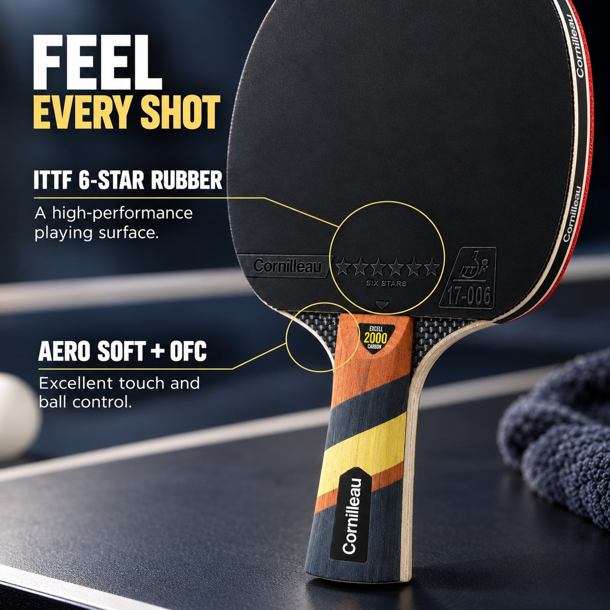 Cornilleau Excell 2000 Carbon Indoor Table Tennis Racket - ITTF 6-Star | Speed 9/10 — view 6