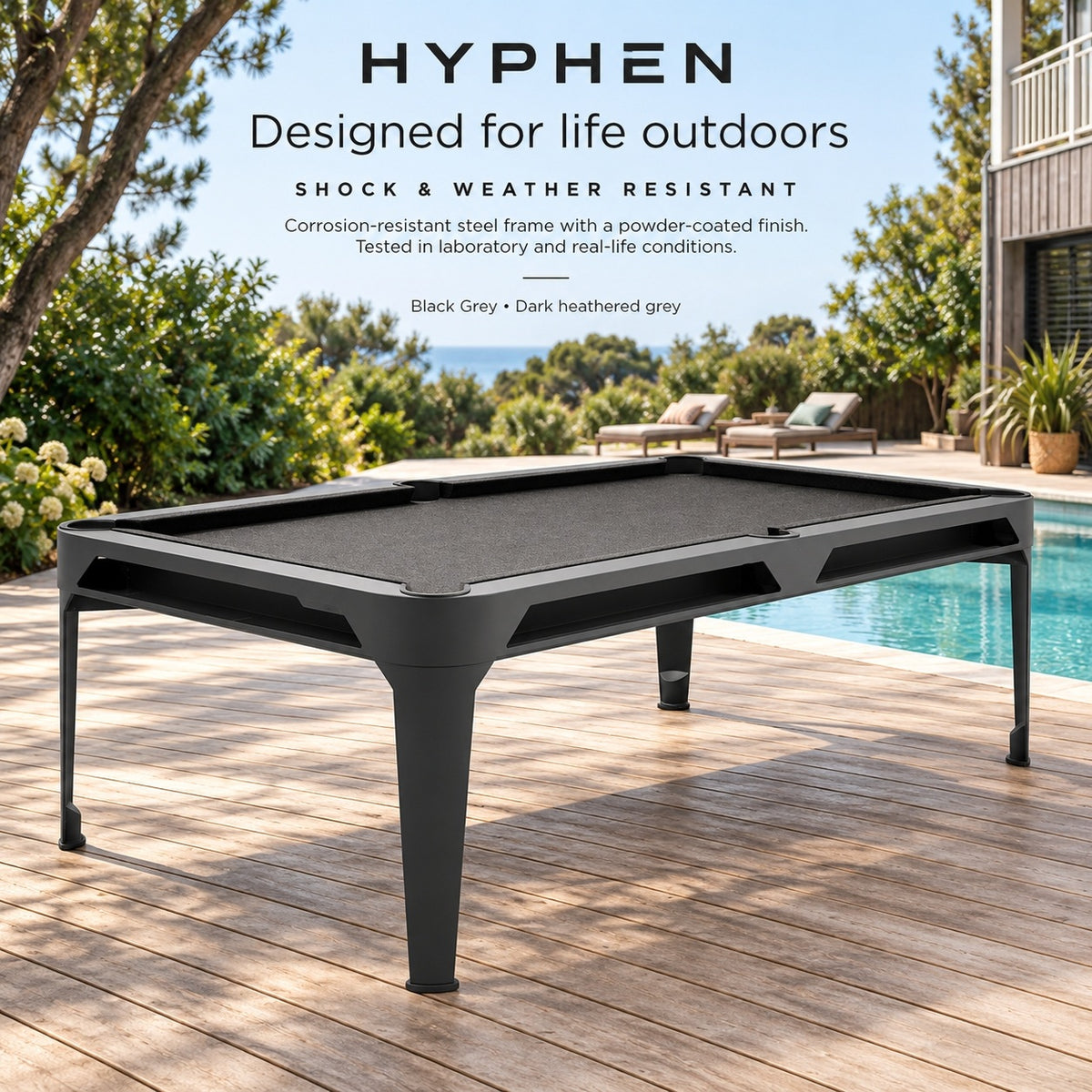 Cornilleau Hyphen Billiard Table - Black Grey Frame & Dark Heathered Grey Cloth | 7 FT — view 2