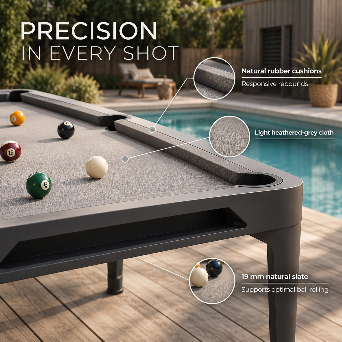 Cornilleau Hyphen Billiard Table - Black Grey Frame & Light Heathered Grey Cloth | 7 FT — view 4