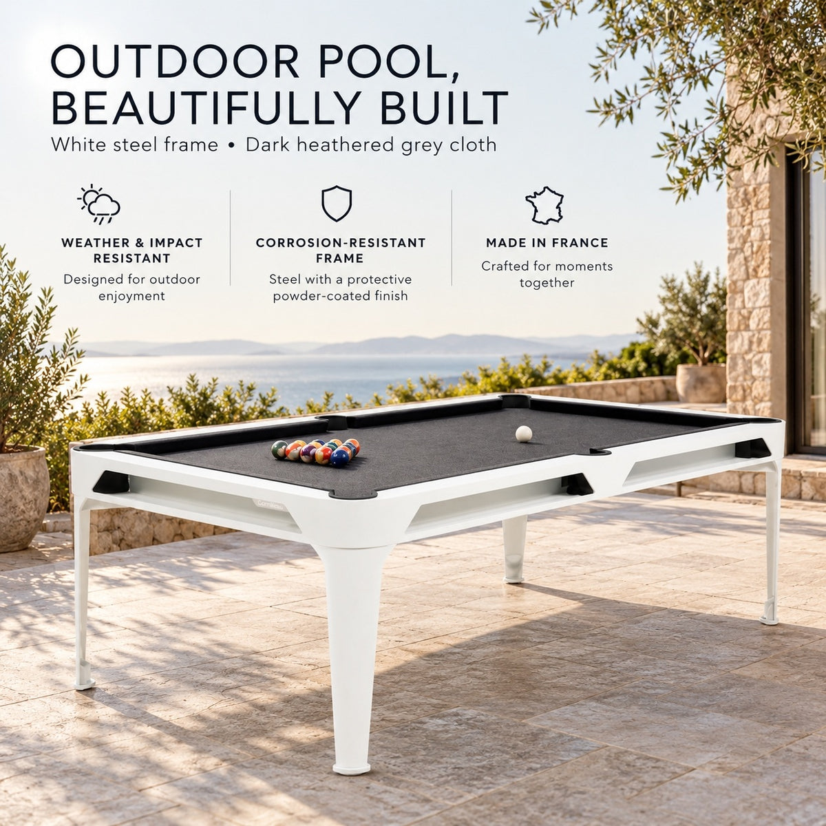 Cornilleau Hyphen Billiard Table - White Frame & Dark Heathered Grey Cloth | 7 FT — view 2