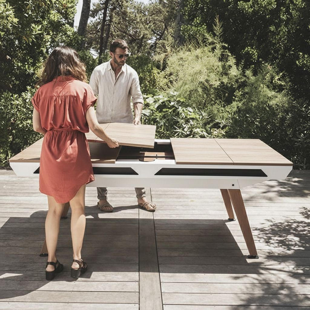 Cornilleau Origin Outdoor Wood Effect Dining Conversion Tabletop - White — view 5