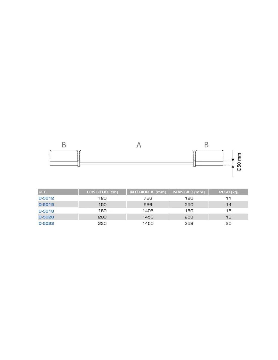 D-5012 TO D-5022 WEIGHTLIFTING BAR WITH COLLARS 50 MM. DIAMETER