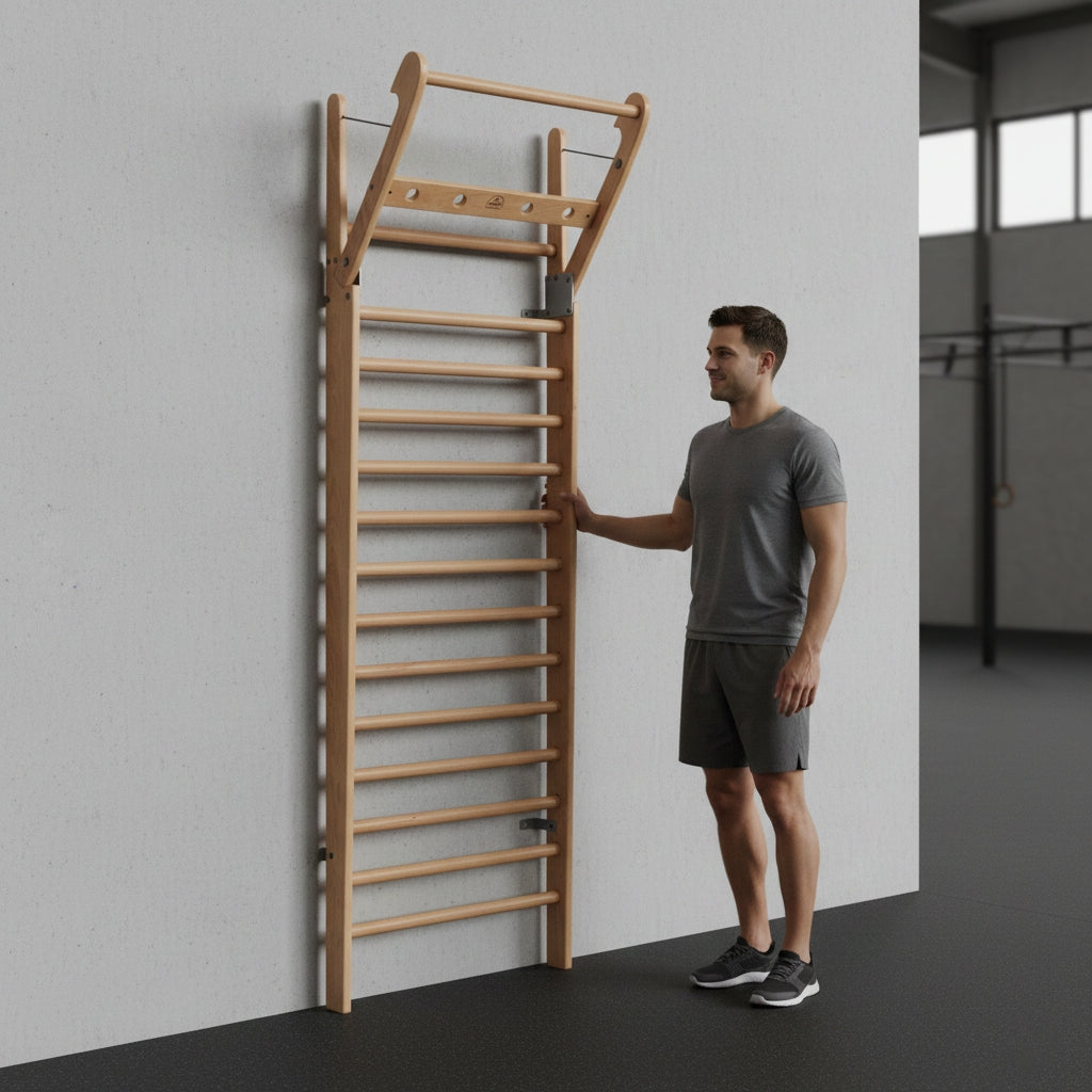 NOHrD Cherry Solid Wood WallBars - Premium Cherry Wood Swedish Fitness Ladder - 10 Bars — view 3
