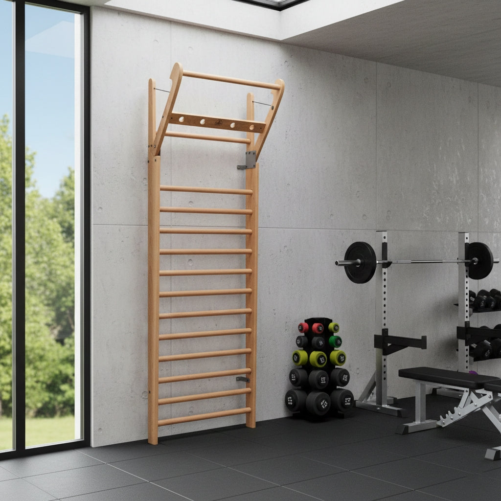 NOHrD Cherry Solid Wood WallBars - Premium Cherry Wood Swedish Fitness Ladder - 10 Bars — view 8