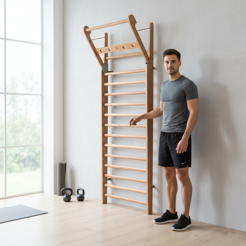 NOHrD Vintage Solid Wood WallBars - Classic Aged Finish Swedish Fitness Ladder - 10 Bars — view 3