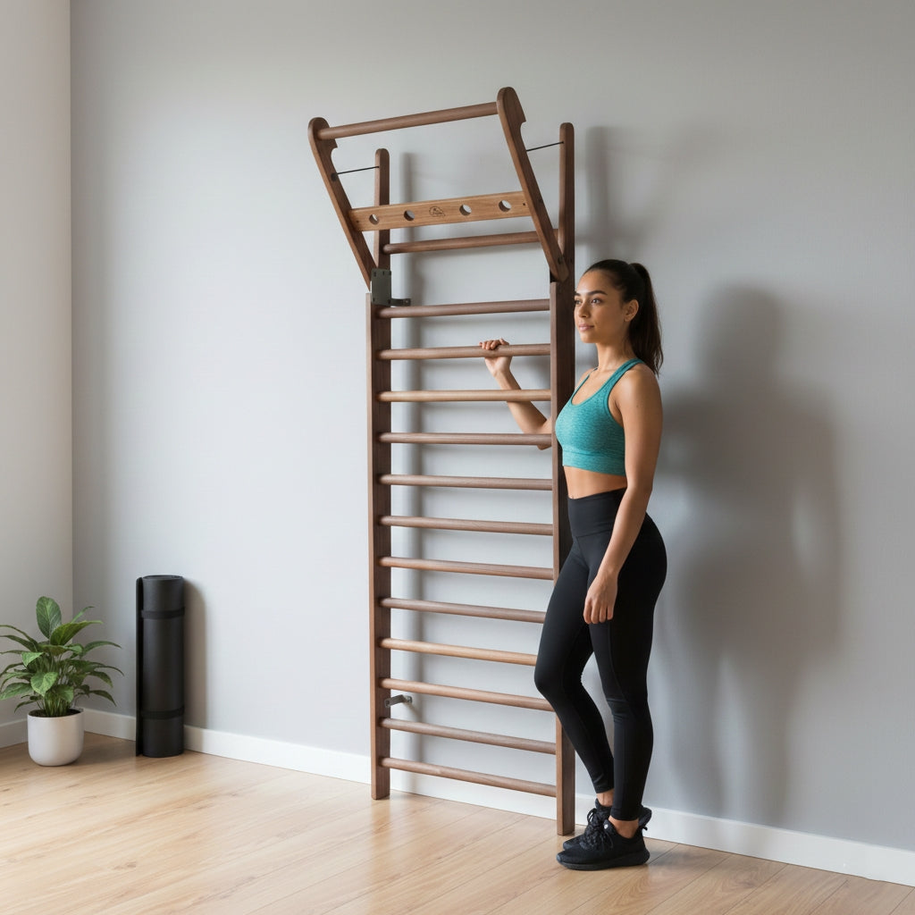 NOHrD Walnut Solid Wood WallBars - Premium Walnut Swedish Fitness Ladder - 10 Bars — view 3